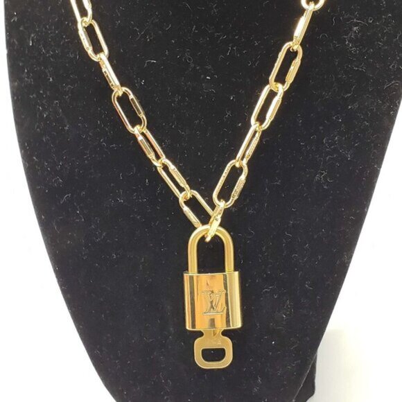 Authentic Louis Vuitton Lock and Key Gold Color with Gold Plated Chain Necklace - Picture 2 of 10